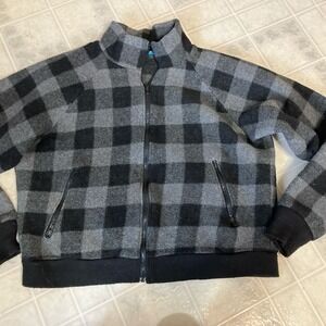 Vintage WOOLRICH Teton Buffalo Plaid Flannel Bomber Jacket 90s Gray Black LARGE